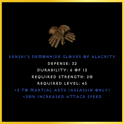Kenshis Demonhide Gloves Of Alacrity [SCL][OTD][MLD][4005314]