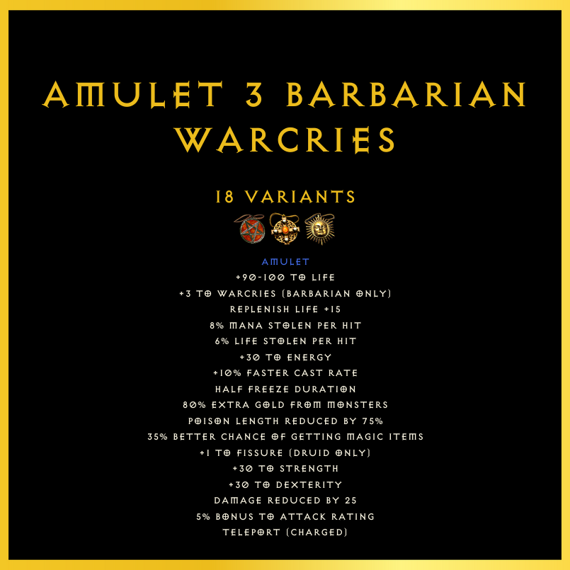 Amulet +3 Barbarian Warcries