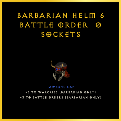 Barbarian Helm +6 Battle Order & 0 Sockets