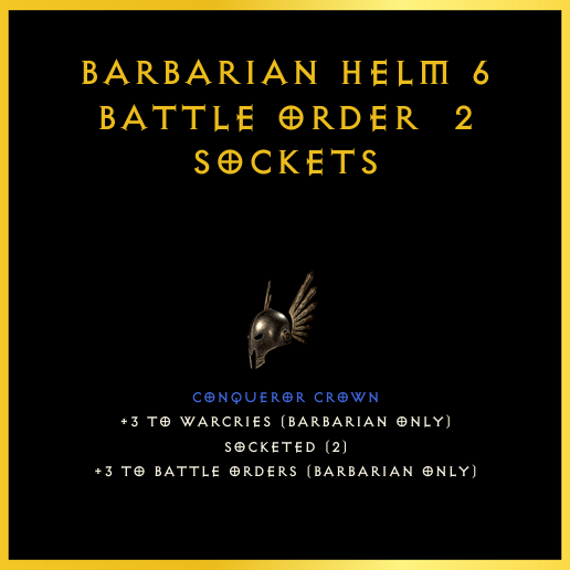 Barbarian Helm +6 Battle Order & 2 Sockets