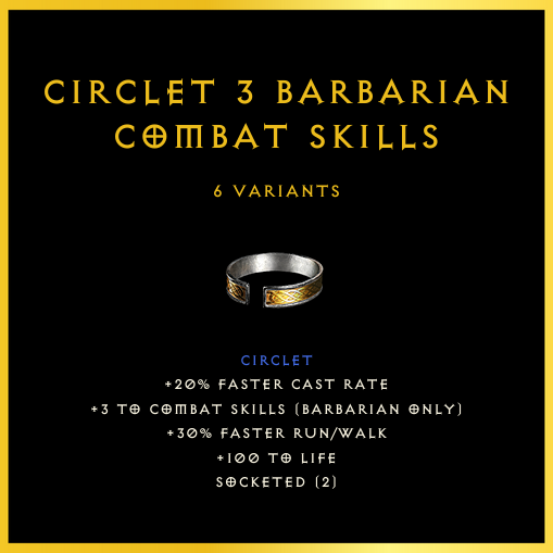 Circlet +3 Barbarian Combat Skills