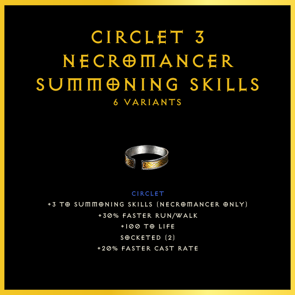 Circlet +3 Necromancer Summoning Skills