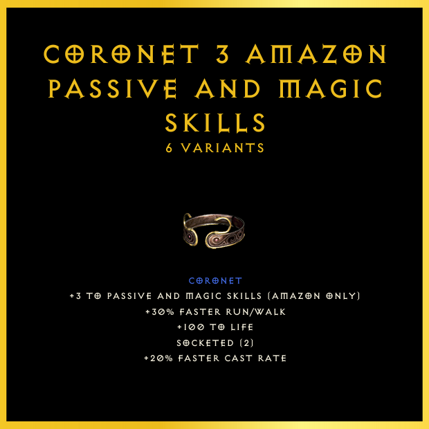 Coronet +3 Amazon Passive And Magic Skills