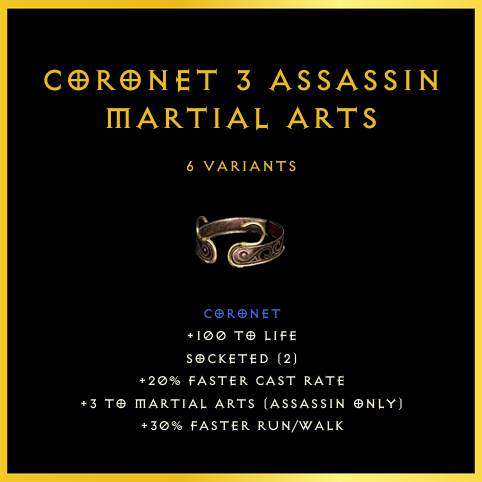 Coronet +3 Assassin Martial Arts