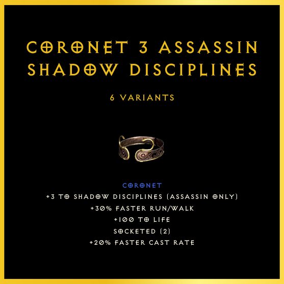Coronet +3 Assassin Shadow Disciplines