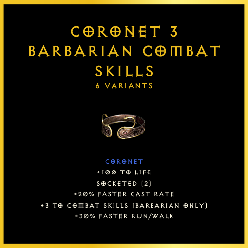 Coronet +3 Barbarian Combat Skills
