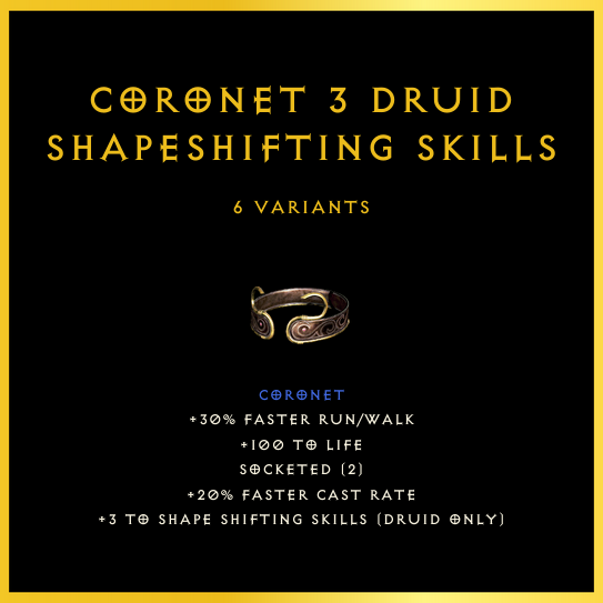Coronet +3 Druid Shapeshifting Skills
