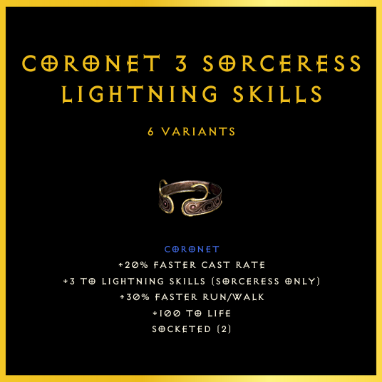 Coronet +3 Sorceress Lightning Skills