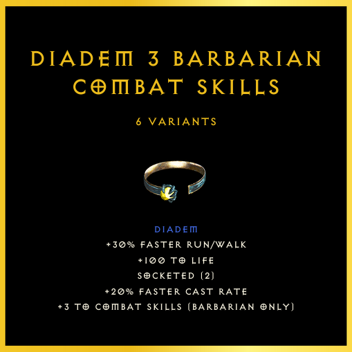 Diadem +3 Barbarian Combat Skills