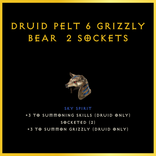 Druid Pelt +6 Grizzly Bear & 2 Sockets