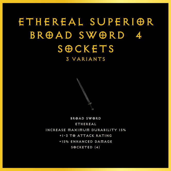Ethereal Superior Broad Sword & 4 Sockets