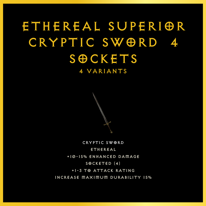 Ethereal Superior Cryptic Sword & 4 Sockets