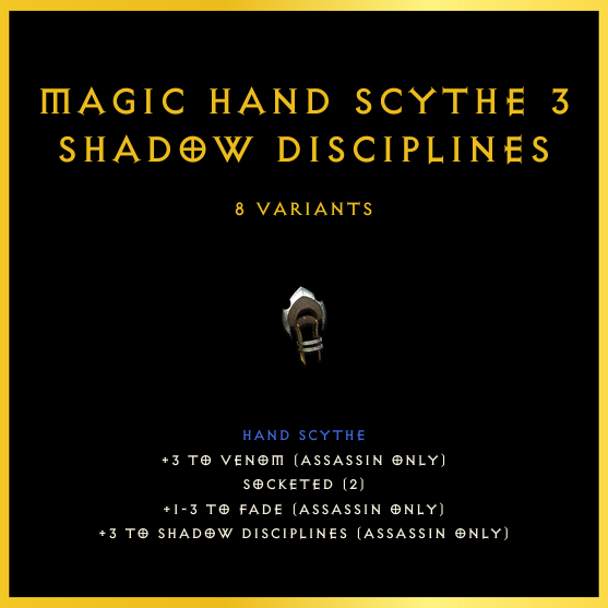 Magic Hand Scythe +3 Shadow Disciplines