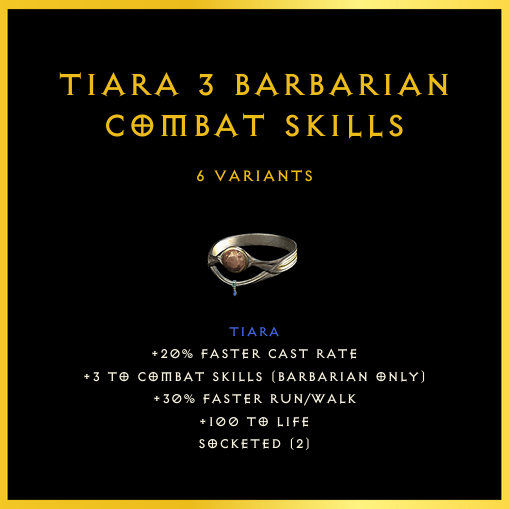 Tiara +3 Barbarian Combat Skills
